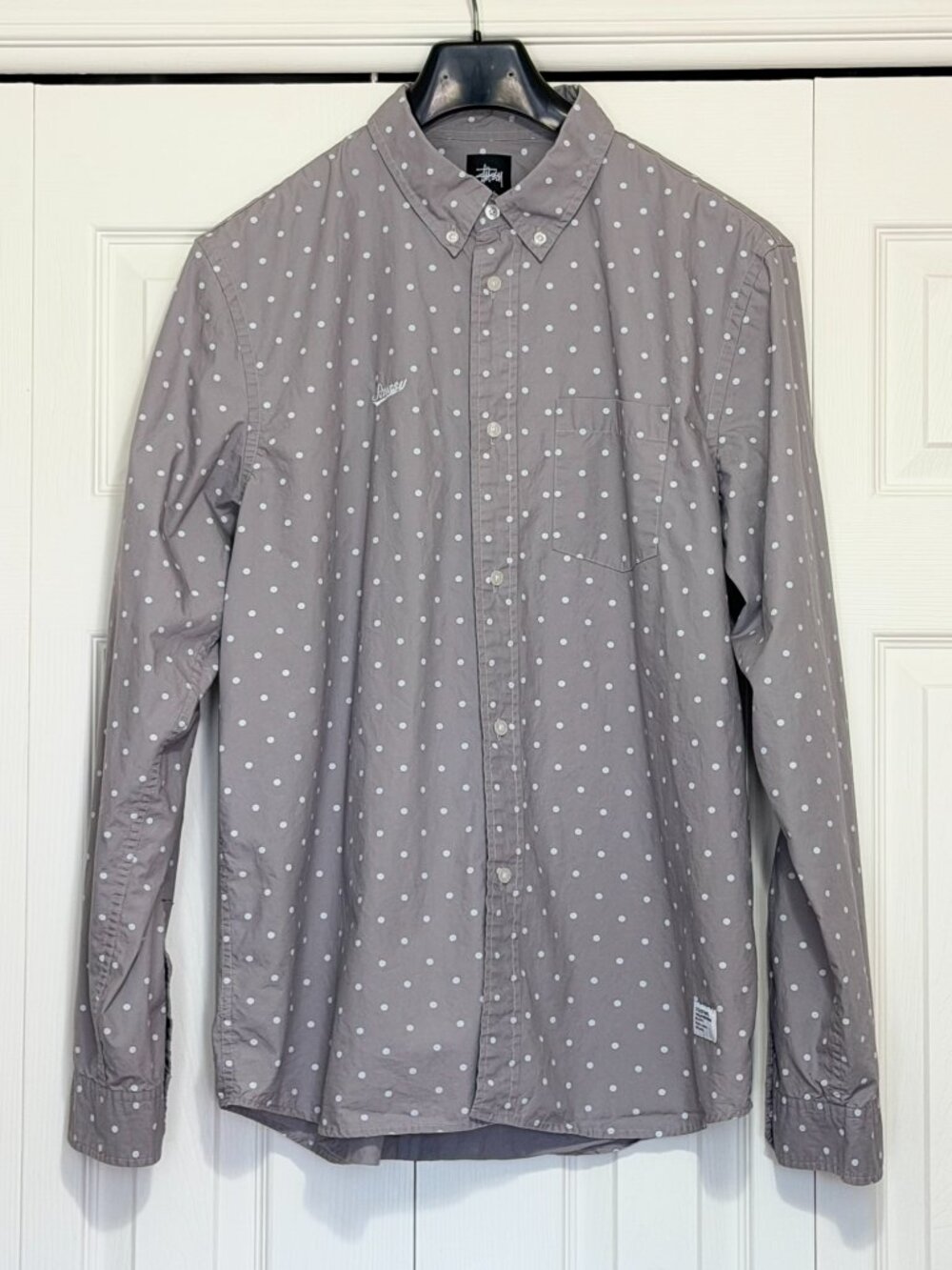 Stussy Gray Shirt with White Polka Dots in Cotton
